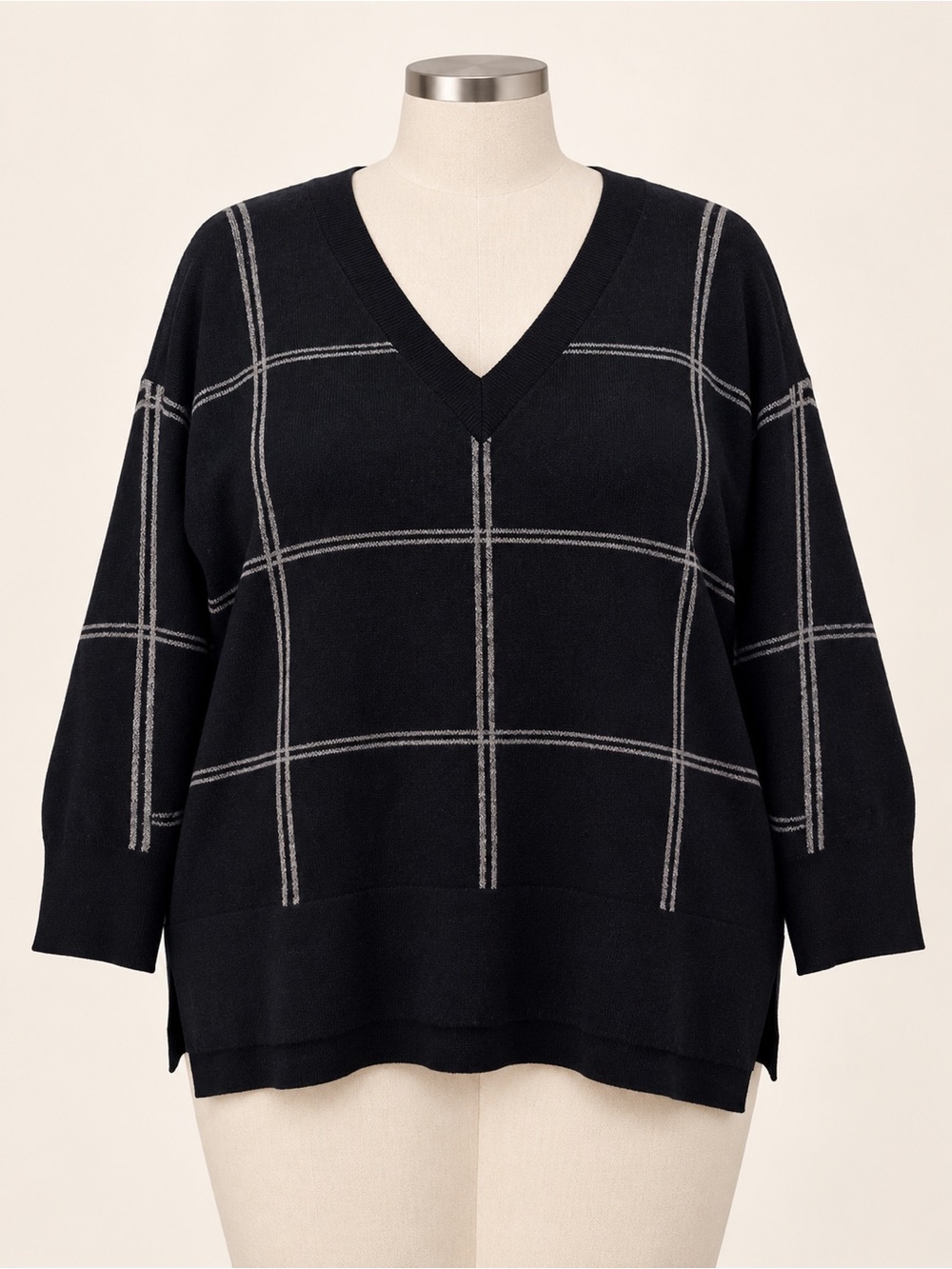 Philosophy Black V-Neck Windowpane Sweater